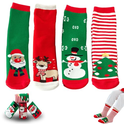 FMKLDENA Weihnachten Socken, 4 Paar Socken Weihnachten Kinder,...