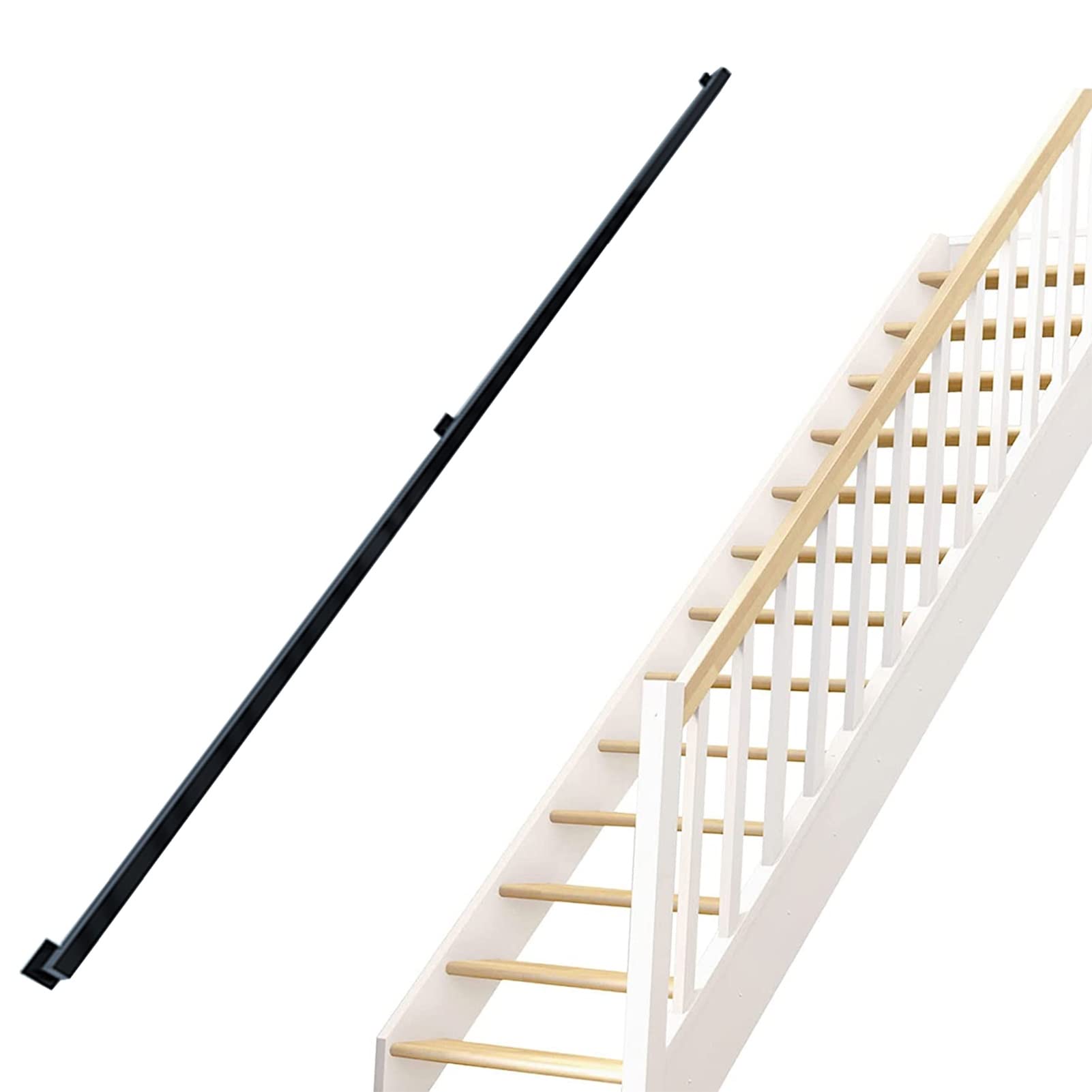 Stair Handrails, Hand Railings for Stairs Indoor Outdoor, Sturdy Safety Wall Mount Support Rods, Black Metal Wrought Iron Non-Slip Staircase Handrail Railing Banisters(3ft/90cm)