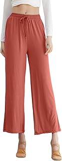 Generisch Pantalones de pierna ancha, cintura alta, rectos, verticales, elásticos, modernos, pantalones de danza clásicos, pantalones de yoga, pantalones marrones para mujer, ajustados, Color rojo.,