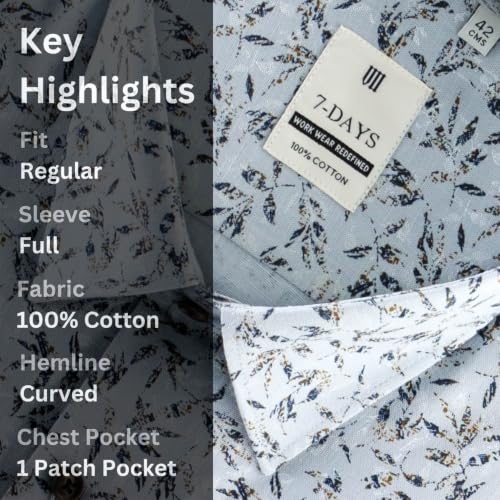 Image of 7-DAYS Men's Premium Formal Printed Shirt - 100% Cotton, Regular Fit, Full Sleeves, with Pocket - Stylish for Special Occasions.
