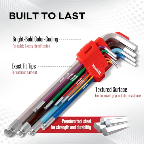 Image of 9PCS Extra Long Arm Allen Wrenches Set, Metric Ball End Hex Key Set(1.5mm-10mm), Color-Coded Anti-Slip Wrenches For Bike Repair, Furniture Assembly, Motorcycle Maintenance,DIY Project.