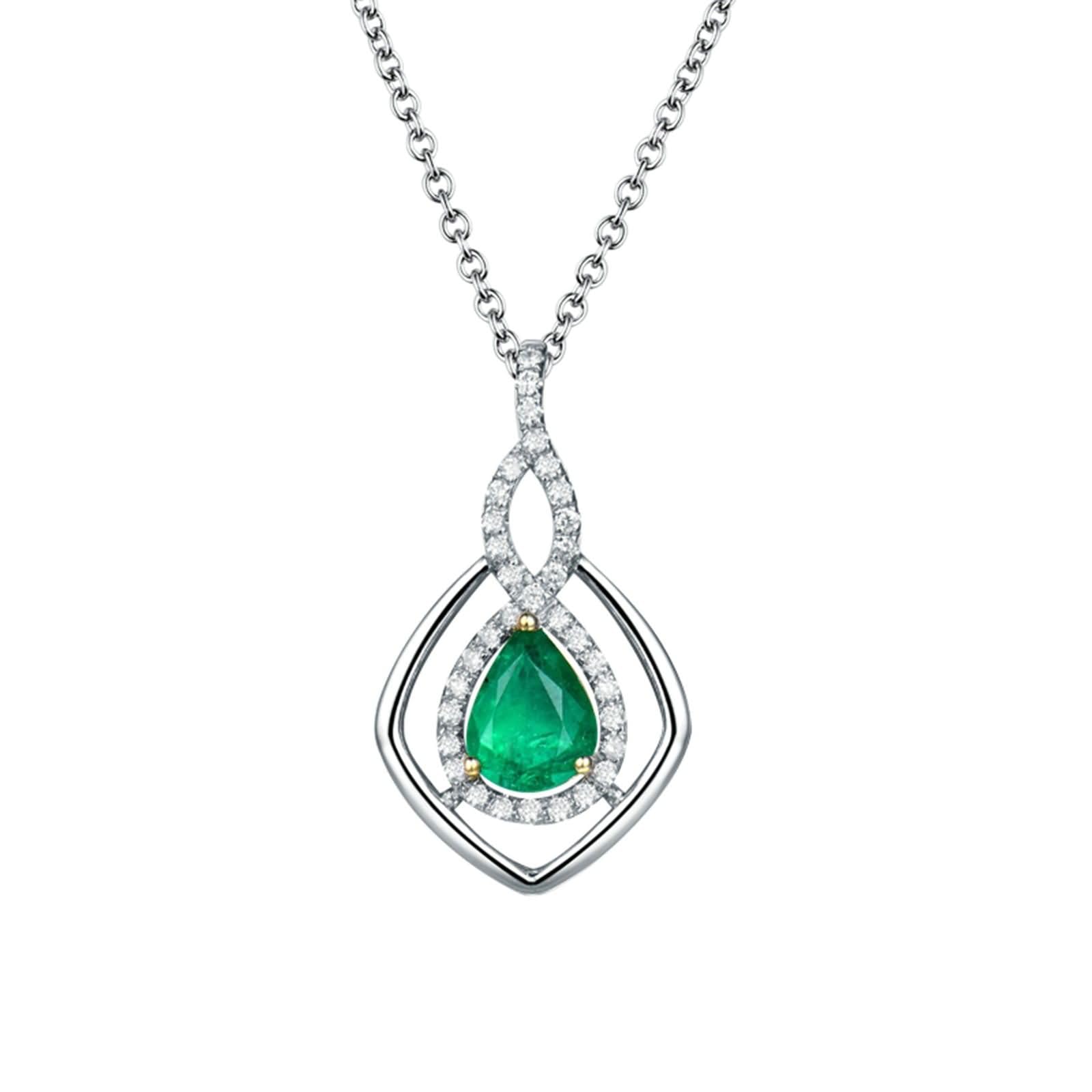 Colgantes de Oro Blanco 18 Kilates para Mujer,Collares Geométrico y Pera con 1.2ct Esmeralda Creada con Moissanita Colgante Collar de Mujer de Plata Verde