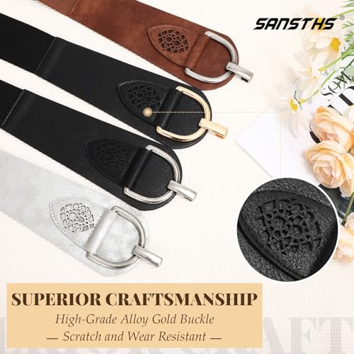 SANSTHS Vintage Women Stretchy Wide Belt Chunky Buckle Elastic Wide Waist Belts for Dresses Coats