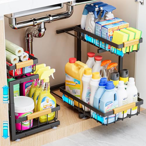 ADBIU Under Sink Organizer, 2 Pack 2 Tier Expandable Height...