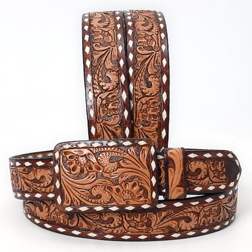 American Darling Beautifully Hand Tooled Brown Genuine American Leather Belt Men and Women Western Belt with Removable Buckle4