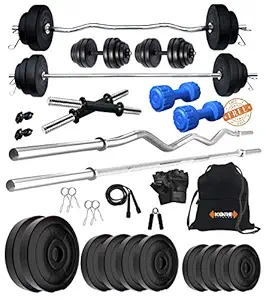 Kore PVC 50 Kg Combo 343 With PVC Dumbbells Home Gym Kit, Multicolour