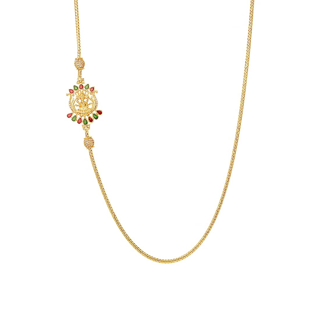 Yellow Chimes Classic AD/American Diamond Studded Gold Plated Necklace Ball Peacock Mugappu Mopu Chain Design Thali chain with side Mugappu for Women and Girls, Gold, Multicolour, Medium (B0983TJWTX) Amazon Price History, Amazon Price Tracker