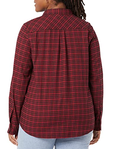 Image of Amazon Essentials Women's Regular-Fit Long-Sleeve Lightweight Plaid Flannel Shirt with Brushed Finish, Shirttail Hem