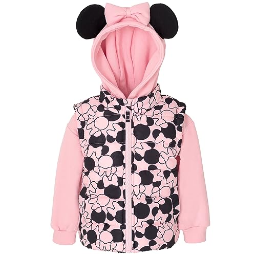 Disney Minnie Mouse Girls Zip Up Vest 2fer Jacket and Pullover Hoodie Toddler to Little Kid3