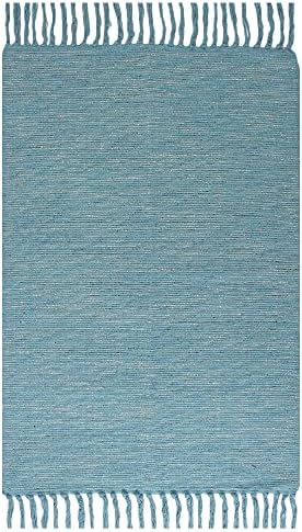 Asraie Ribbed Hand Woven Cotton Rag Rug | Cotton Reversible Rugs | Recycled Cotton Area Rug for Living Room Kitchen Entryway | 2x3'(Turquoise)