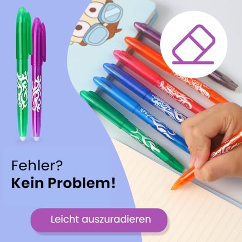 Innovaland Set aus 8 radierbaren Stiften – Mehrfarbiger radierbarer Kugelschreiber mit feiner Spitze und Radierkappe, weicher Gelschreiber & Radierstift für Schule, Büro, Kinder und Erwachsene