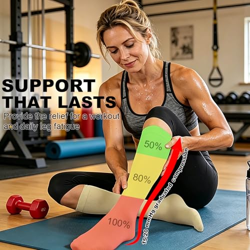 Image of CASMON 2 Pairs Zipper Compression Socks for Women & Men,15-20 mmHg Closed Toe Knee High Support Sock for Varicose Vein Edema
