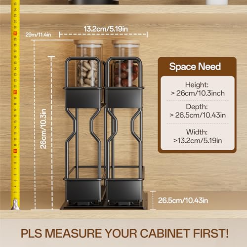BTGGG 2 Pack Pull Out Spice Rack for Inside Cupboard 2 Tier Sliding Spice Rack Vertical Pull Out Cabinet Organiser Rack Easy to Install Metal Spice Seasoning Organiser for Kitchen Cupboard Cabinet - Image 3