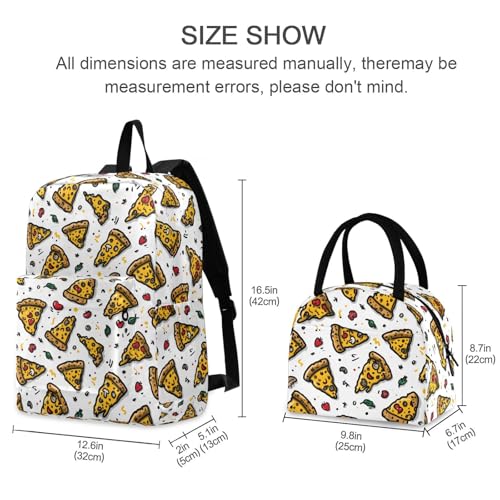 Doodle Pizza Print Backpack Set with Lunch Bag, Large Capacity Travel Backpacks and Lunch Box Insulated for Commute Hiking Picnic2