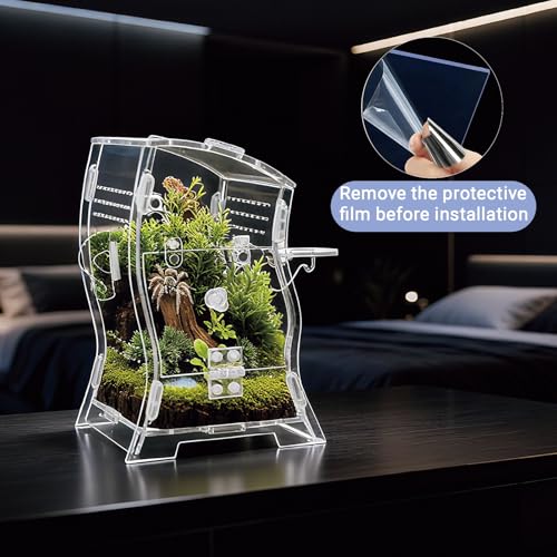 Image of Jumping Spider Enclosure Kit (Clear or Black), 3.15x3.15x5.6 Inch Acrylic Terrarium with Magnetic Lock & Feeding Hole, Escape-Proof Mini Habitat for Tarantula, Mantis, Reptiles (Transparent Color-2)