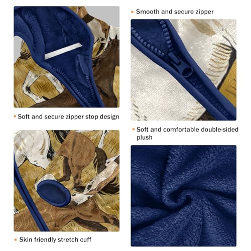 Horses Running in Field Pattern Toddler Fleece Jacket Girl Boys Hooded Fleece Jacket Coat Warm Outwear Zip-up 3-10T3