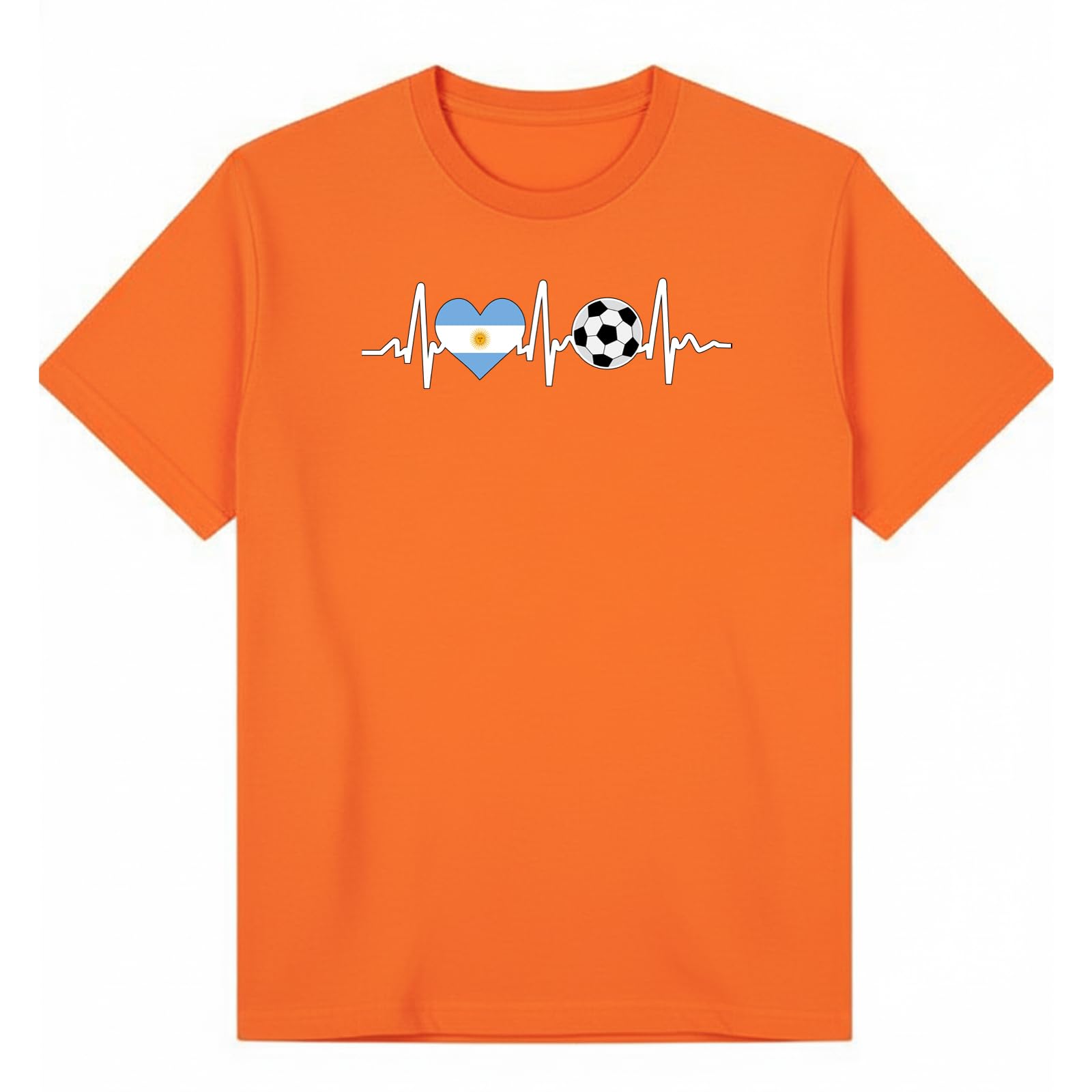 Argentina Soccer Heartbeat Sports Kids Graphic T-Shirt Football Fan Tee Orange 9-11Y