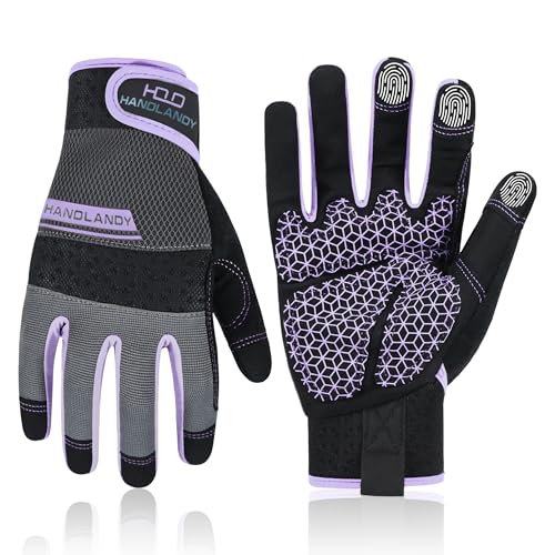 HANDLANDY Work Gloves for Women, Breathable Gardening Glove for Yard Maintenance, Hand Protection with Touch Screen & Grip for Gardeners, Farmers, Landscapers and Movers