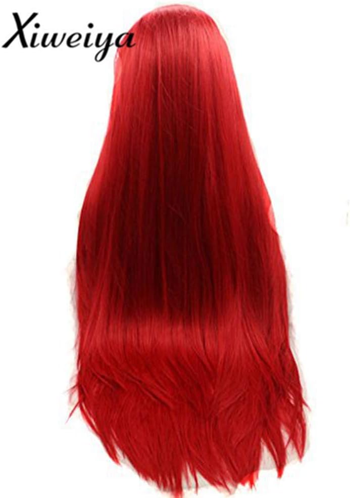 Xiweya Long Silky Straight Hair Wig For Women Long Red Lace Wigs Heat Resistant Fiber Long Soft Synthetic Lace Front Wigs Middle Part Cosplay Wig - Image 5