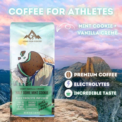 Image of Long Run Coffee - Hydrating Coffee with Electrolytes - All Natural Energy + Hydration + Recovery for Athletes - Stomach Friendly Electrolyte Coffee for Runners (1 lb, Mint Cookie)