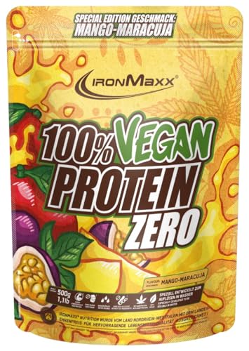 IronMaxx 100% Vegano Protein Zero - Mango Maracuyá 500g | Proteína en polvo sin azúcar y rica en proteínas elaborada con 4 componentes | Proteína vegana en polvo sin aspartamo