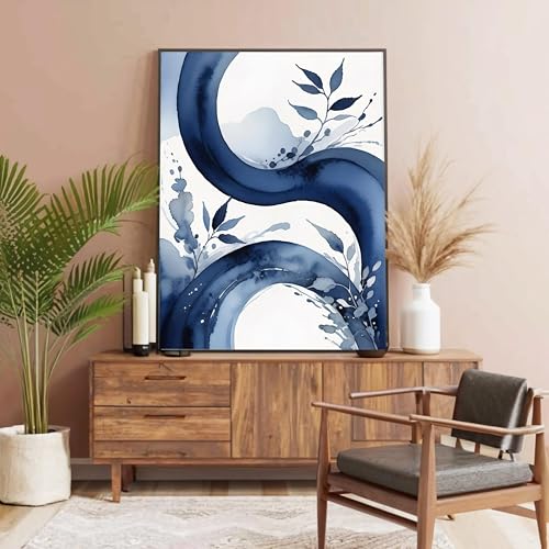 Art mural bleu foncé pour salon abstrait moderne