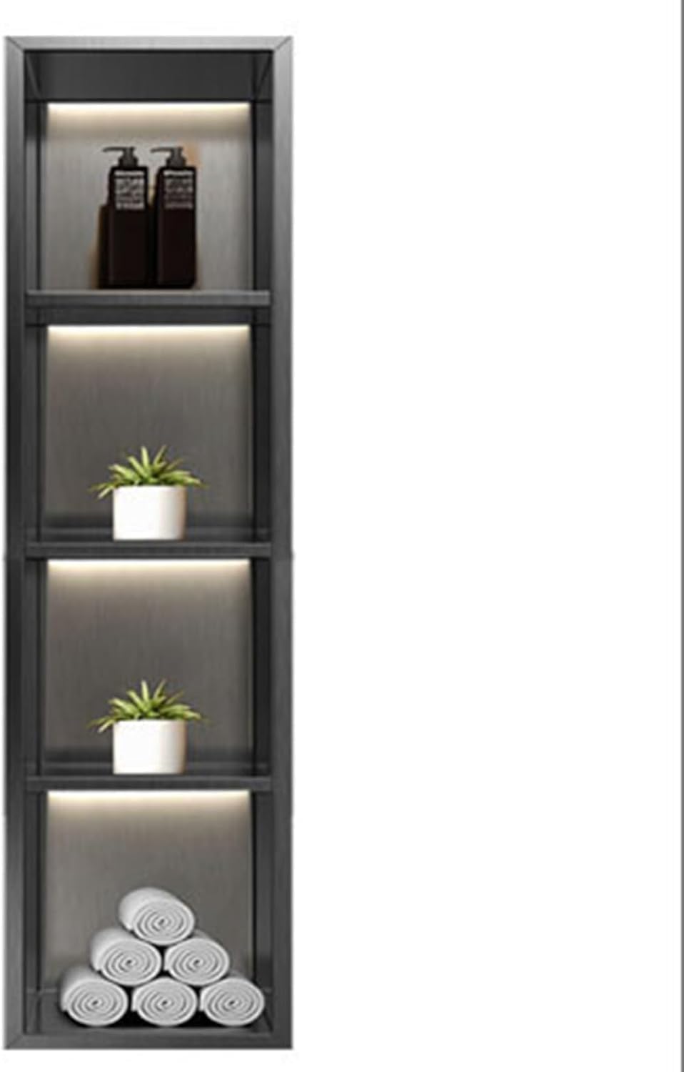 MYUYEE Recessed Bathroom Partition Shower Shelf, Niche Single Recessed Shower Shelf, Stainless Steel Niche (Black 29X120X12.5Cm)