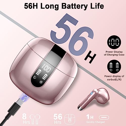 Image of Wireless Earbuds, Bluetooth 5.3 Headphones With 4 ENC Mic, 56H In-Ear Noise Cancelling Deep Bass, Mini Ear Buds IP7 Waterproof LED Display