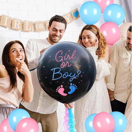 Mecholey GENDER REVEAL CONFETTI BALLOONS 2Pack Gender Reveal Balloons Boy Or Girl Balloon With Blue Pink Confetti For Baby Shower Gender Reveal Ideas Party Supplies Decoration Black Colors thumb #1