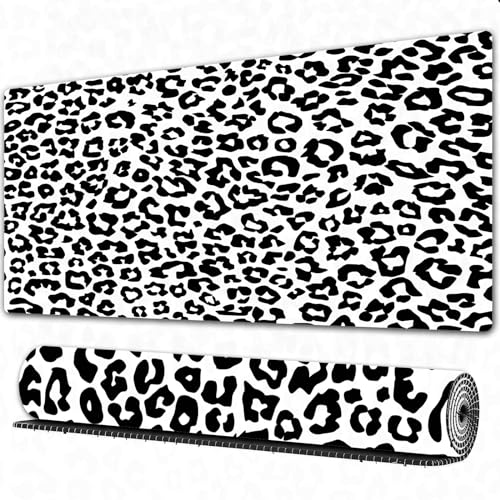 EOMKSE Grand Tapis de Souris de Jeu,Modèle de léopard Animal,avec Bords surpiqués et Dos antidérapant,sous-Main pour Clavier et Souris,40x75 cm