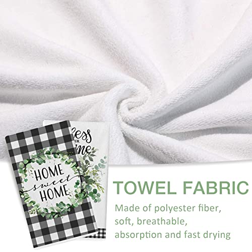 Seliem Summer Eucalyptus Greenery Kitchen Dish Towel Set Of 2, Buffalo Plaid Check Absorbent Hand Drying Baking Cooking Cloth, Spring Seasonal Farmhouse Decor Bless Our Sweet Home Decorations 18 X 26 #TOP2