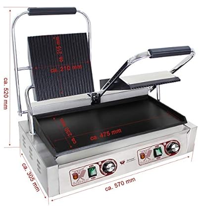 Beeketal 'BKG8' Gastro Doppelt Kontaktgrill mit Gusseisen Grillpatten (oben gerillt unten glatt) mit Fettauffangschale, Profi Edelstahl Elektrogrill ideal als Panini Grill Maker oder Sandwich Toaster – Bild 3