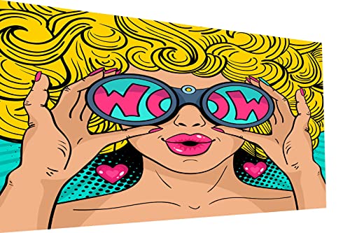 Tableau Pop Art Frau Wow Brille en Alu Dibond 80x60 cm pour Salon Élégant