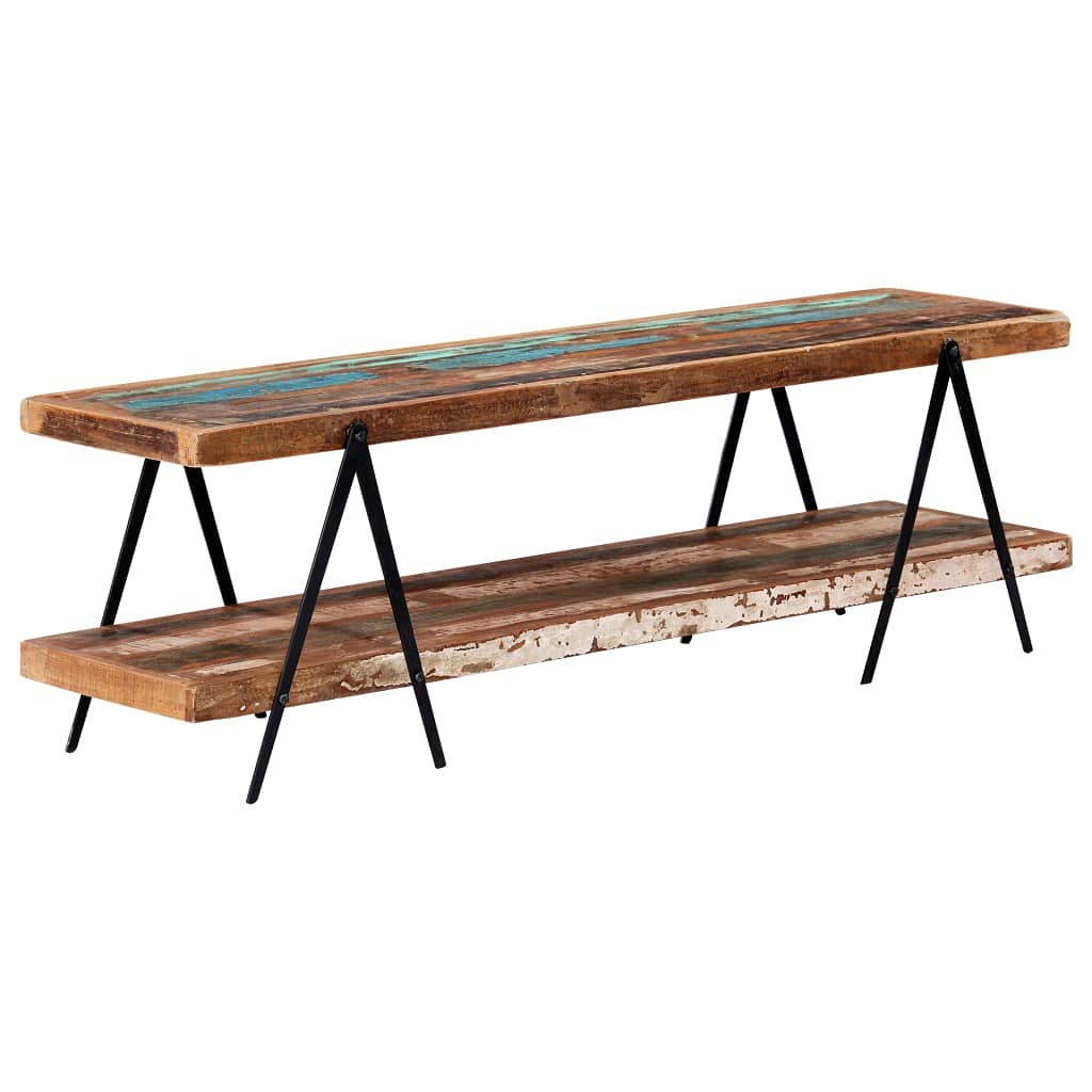vidaXL Mobile Porta TV Armadietto Multimediale Artigianale Industriale Vintage 2 Ripiani 160x40x50 cm in Legno Massello di Recupero Telaio in Ferro