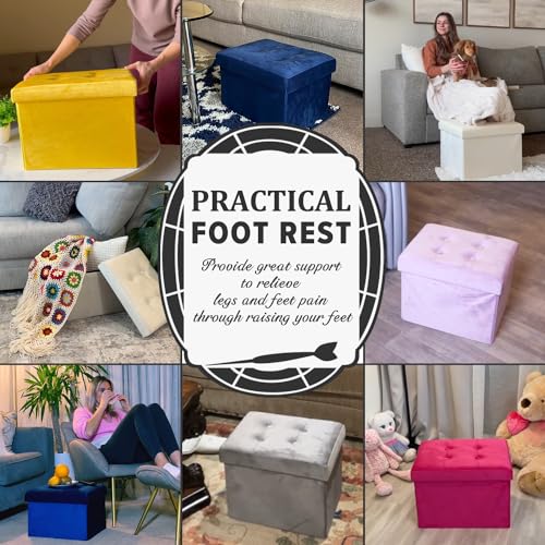 image for LINMAGCO Storage Ottoman Folding Foot Stool Velvet Footrest with Padde