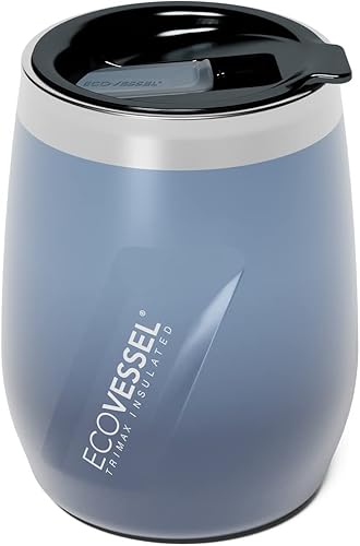 EcoVessel PORT - Vaso de acero inoxidable con triple aislamiento, con tapa, utilizado como copa de vino, taza de café y más, 10 onzas