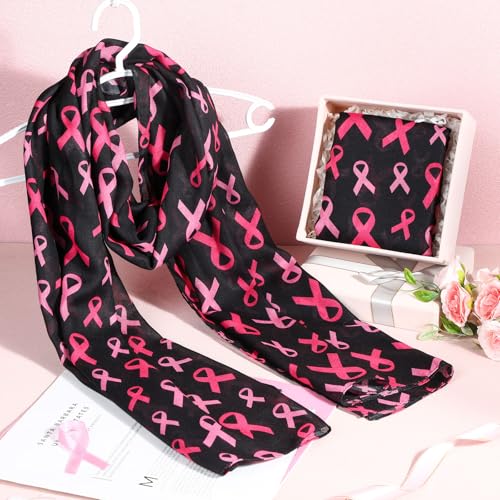 Estune 2 Pack Breast Cancer Awareness Scarf Women Pink Ribbon Lightweight Long Shawl Wrap for Women Breast Cancer Support Gift Approx. 75" x 30"4