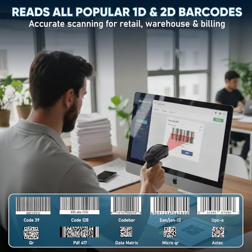 Image of Brontix X2-Cordless 2D & 1D Super Fast Barcode Scanner Wireless & Wired 2.4GHz | QR Code Scanner Rechargeable | USB Handheld Barcode Reader with Induction Scanning, Built-in Light, ABS Body |