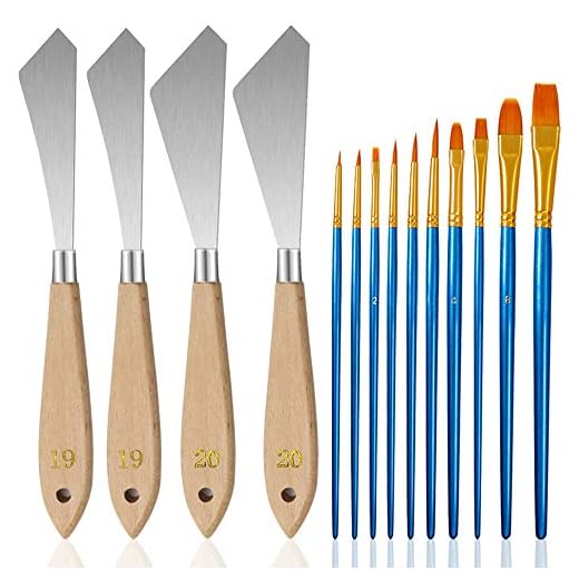 FineGood Juego de 4 cuchillos de paleta con pinceles de pintura, juego de cuchillos de pintura de acero inoxidable, espátula de pintura al óleo para artistas principiantes