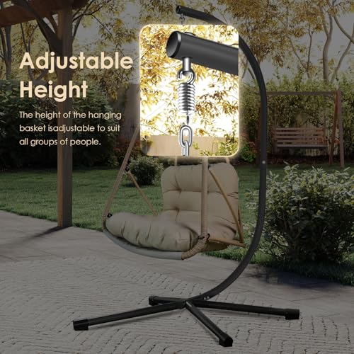 Image of JESE Swing Egg Chair Foldable Frame Hanging Chairs, UV Resistant Waterproof Cushion and Cup Holder,Swing Hammock Chairs for Patio,Bedroom,Balcony, Garden-350lbs, Stand Included, Brown