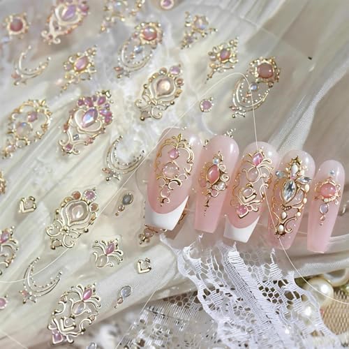 Image of 5D Embossed Gold Nail Stickers Jelly Nail Art Stickers Self Adhesive with Design Gemstone Nail Decals for Nails Art Supply Charms for Women Girls Kid Magnificent Manicure Decoration Accessories