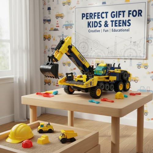 Image of SKY LINE OCEAN 8-in-1 Construction Truck Building Blocks Set (655+ PCS) | Transforming Heavy Duty Vehicles Kit | STEM Engineering Toy for Kids & Teens | Rebuild Play Set | 5 Year Structural Warranty