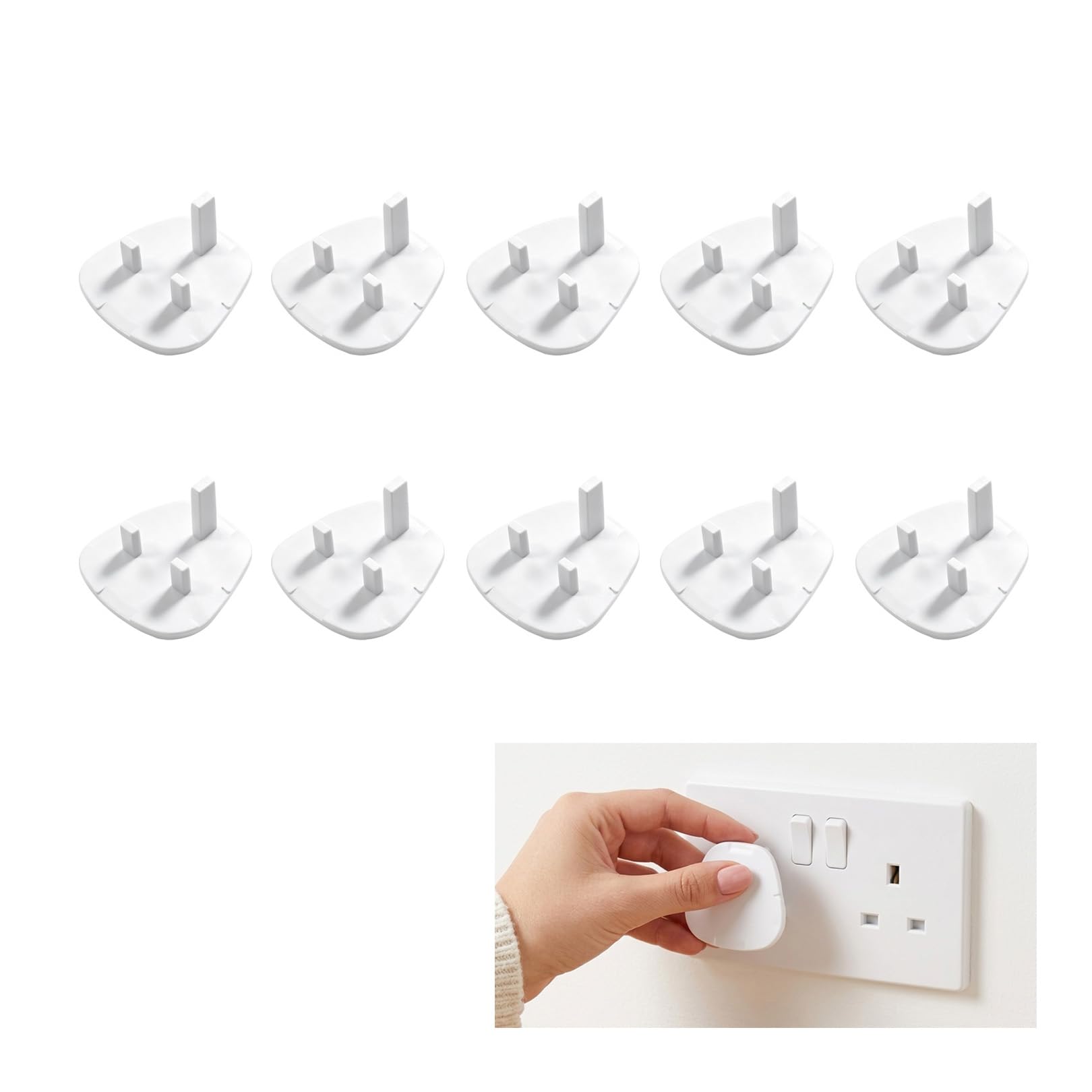 10 Pack Plug Socket Covers UK,White Baby Safety Electrical Outlet Protector Covers,Child Proof Socket Guards for Toddler Safe Wall Plate Protectors for Home Nursery Bedroom Easy Fit Plug Cover Set