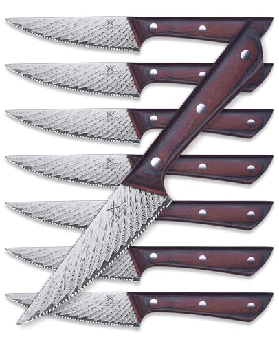 Naitesen Steak Knives Set of 8, Serrated Lightweight Kitchen Knife with Wooden Handle for Cutting Meat Gifts for Men Women