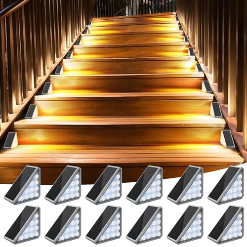 Image of AUDLES 12 Pack Solar Stair Lights Outdoor Stair Lights with Waterproof IP67 LED Solar Light for Outside Light Decor for Stair, Deck, Front Step, Front Porch, Patio, Garden and Backyard