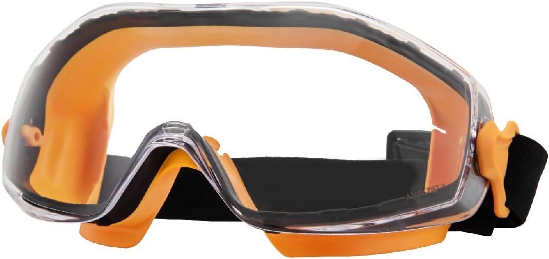 POWERTEC 71563 Anti-Fog Safety Goggles Over Glasses - Scratch-Resistant UV Protection, Adjustable for Woodworking, Construction, Mowing