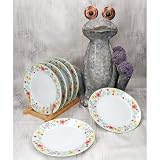 MamboCat Zestaw 6 talerzy do ciasta z motywem kwiatków, kolorowe porcelanowe talerze śniadaniowe dla 6 osób, kolorowe małe talerze do sałatek, deserów itp. na śniadanie, obiad, kawę i kolację