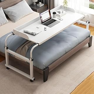 RsxPtyxagoros Height Adjustable Overbed Table with Wheels, Mobile Over Bed Desk with Adjustable Tilt Stand, Mobile Laptop Cart Computer Desk (White)