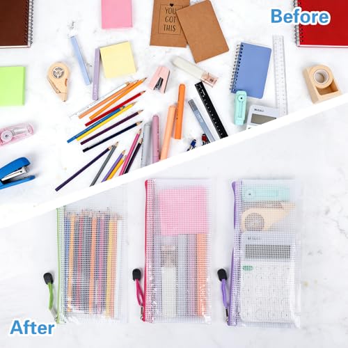 Image of EOOUT Mesh Zipper Pouch 24pcs 9.5x4.5 Inches Small Organizing Bags in 12 Colors for Travel Storage and Office Supplies Storage
