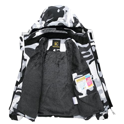Image of Keevoom Boys Winter Coat Ski Jacket Windproof Kids Snowboard Warm Fleece Snow Coat Waterproof Outdoor Hooded Ski Coats